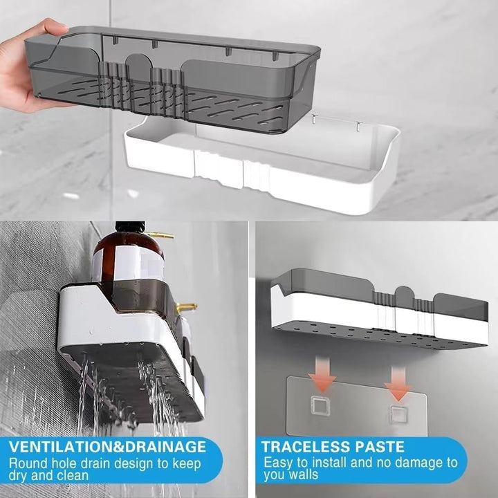 WeshyiGo 2 - Pack Shower Caddy, Separable Shower Organizer with Soap Dish and Hooks, No Drilling Double Layer Shower Shelf, Used for Bathroom and Kitchen (Black) - Just Closeouts Canada Inc.