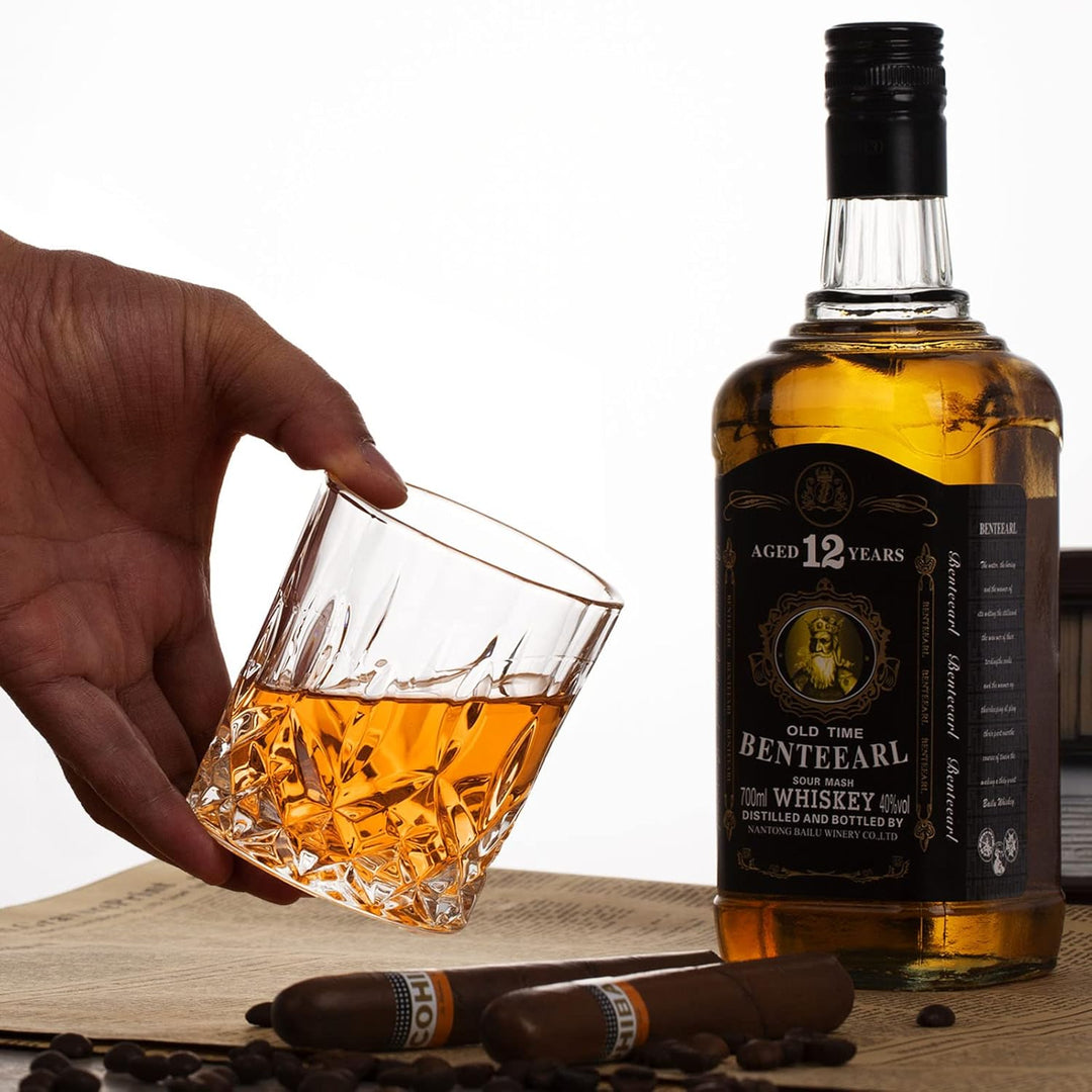 Whiskey Rocks Glass, Set of 4 (2 Crystal Bourbon Glasses, 2 Round Big Ice Ball Molds) In Gift Box - Just Closeouts Canada Inc.