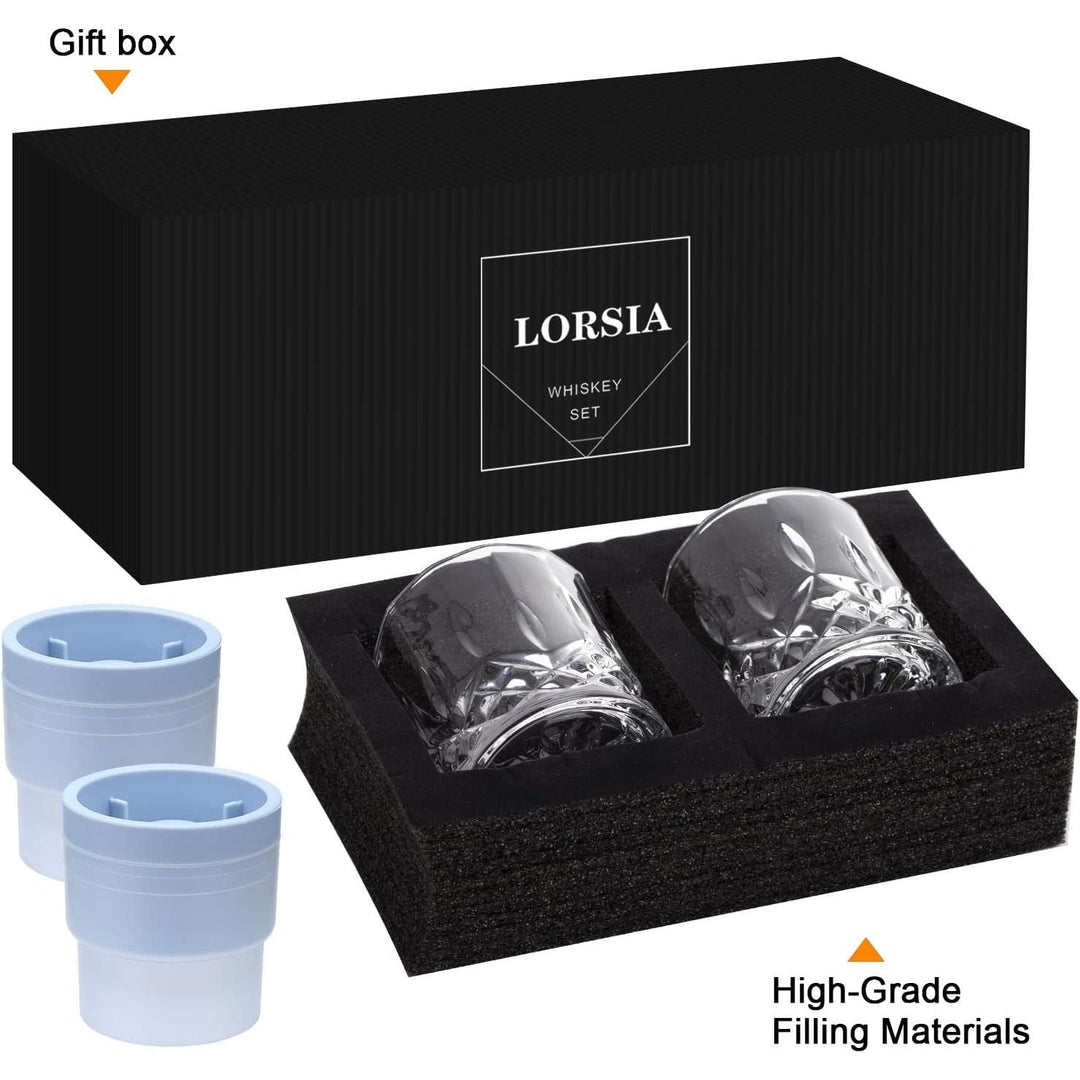 Whiskey Rocks Glass, Set of 4 (2 Crystal Bourbon Glasses, 2 Round Big Ice Ball Molds) In Gift Box - Just Closeouts Canada Inc.