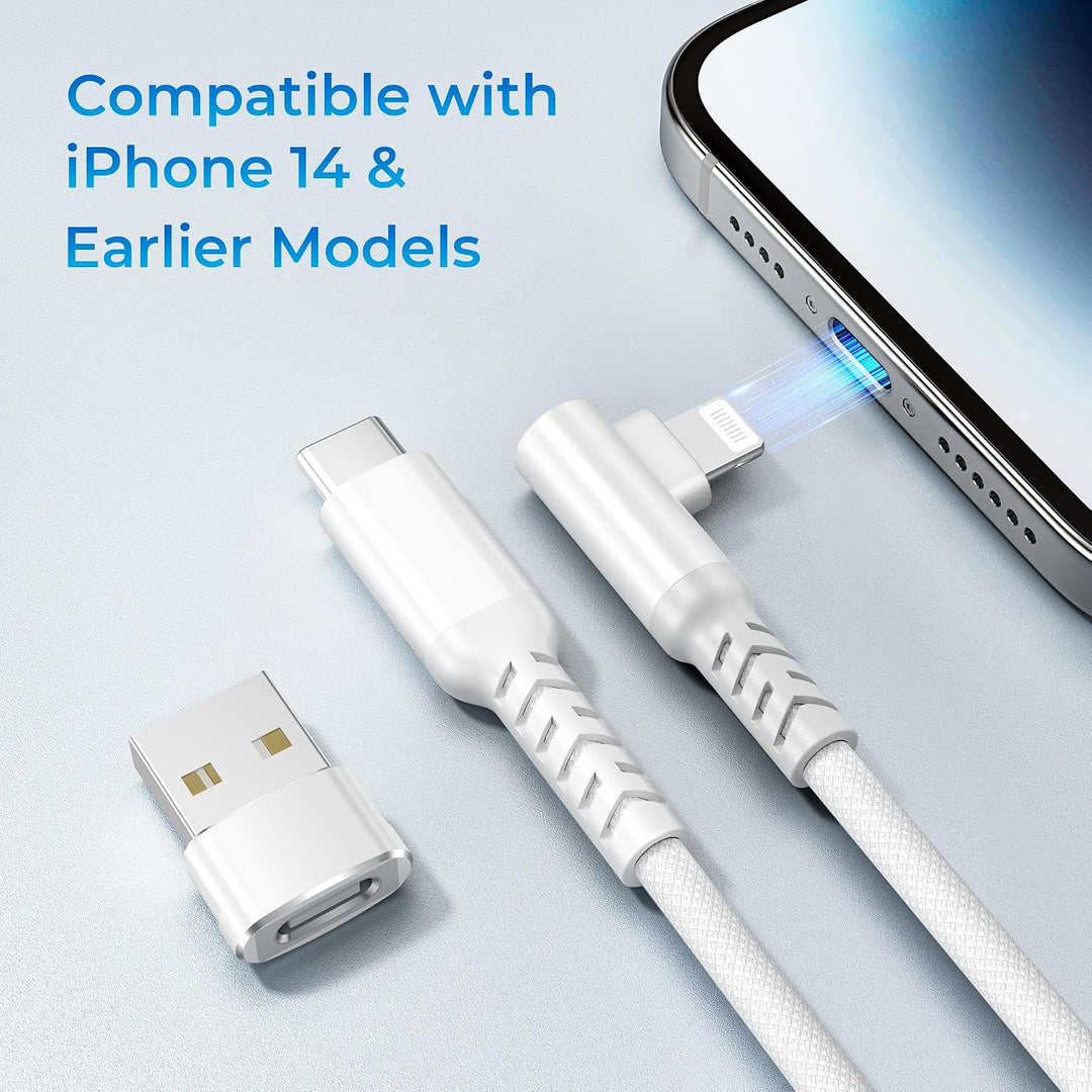White 3.3 ft Right-Angle USB-C to Lightning Cable with Adapter - Just Closeouts Canada Inc.X004MAXQKV