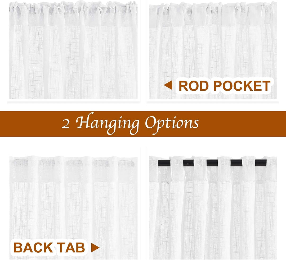White semi-sheer curtain rod-pocket and back-tab hanging options
