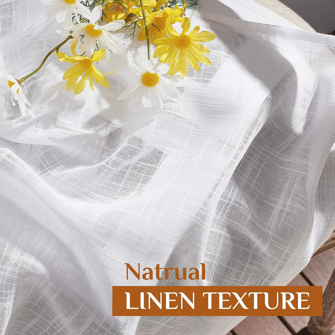Close-up of white semi-sheer curtain woven texture