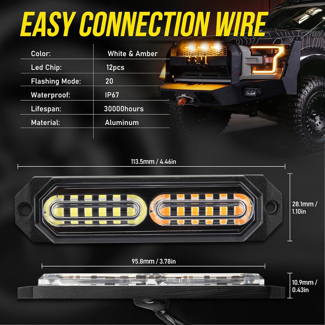White Amber Led Grille Strobe Lights with 9 Key Switch 20 - Mode Surface Mount 12 - LED Mini Warning Flashing Grill Light Bar for Construction Tow Trucks Van Utility Vehicle, 8pcs Pack - Just Closeouts Canada Inc.