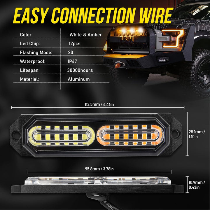 White Amber Led Grille Strobe Lights with 9 Key Switch 20 - Mode Surface Mount 12 - LED Mini Warning Flashing Grill Light Bar for Construction Tow Trucks Van Utility Vehicle, 8pcs Pack - Just Closeouts Canada Inc.