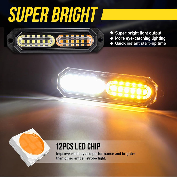 White Amber Led Grille Strobe Lights with 9 Key Switch 20 - Mode Surface Mount 12 - LED Mini Warning Flashing Grill Light Bar for Construction Tow Trucks Van Utility Vehicle, 8pcs Pack - Just Closeouts Canada Inc.
