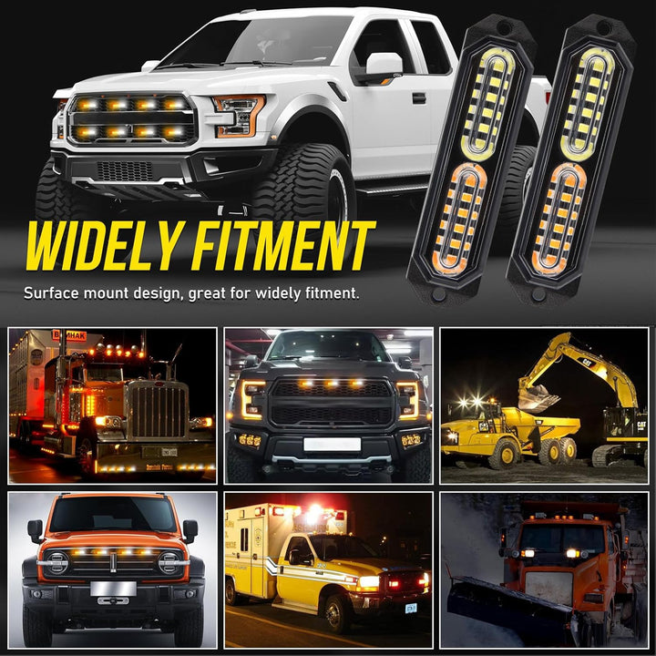 White Amber Led Grille Strobe Lights with 9 Key Switch 20 - Mode Surface Mount 12 - LED Mini Warning Flashing Grill Light Bar for Construction Tow Trucks Van Utility Vehicle, 8pcs Pack - Just Closeouts Canada Inc.