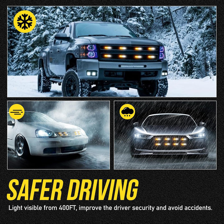 White Amber Led Grille Strobe Lights with 9 Key Switch 20 - Mode Surface Mount 12 - LED Mini Warning Flashing Grill Light Bar for Construction Tow Trucks Van Utility Vehicle, 8pcs Pack - Just Closeouts Canada Inc.