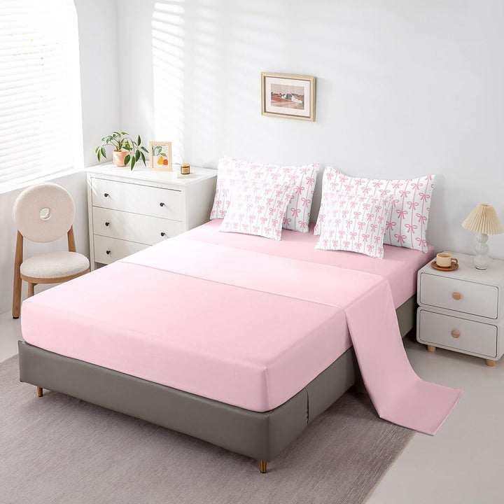 White & Deep Pink Bow Twin 7-Piece Comforter Set - Just Closeouts Canada Inc.X004LUCFZJ