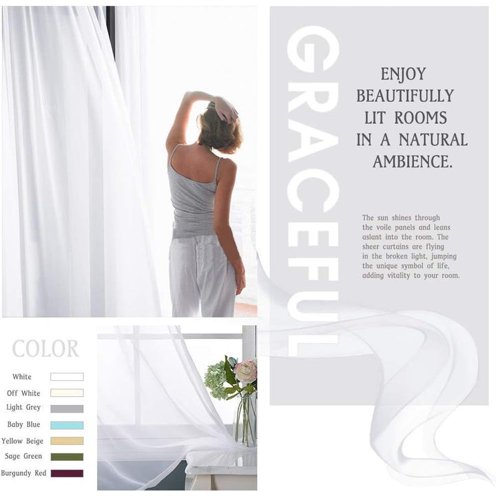 White Extra-Wide Rod-Pocket Sheer Curtain, 100 x 95 in, 1 Panel - Just Closeouts Canada Inc.