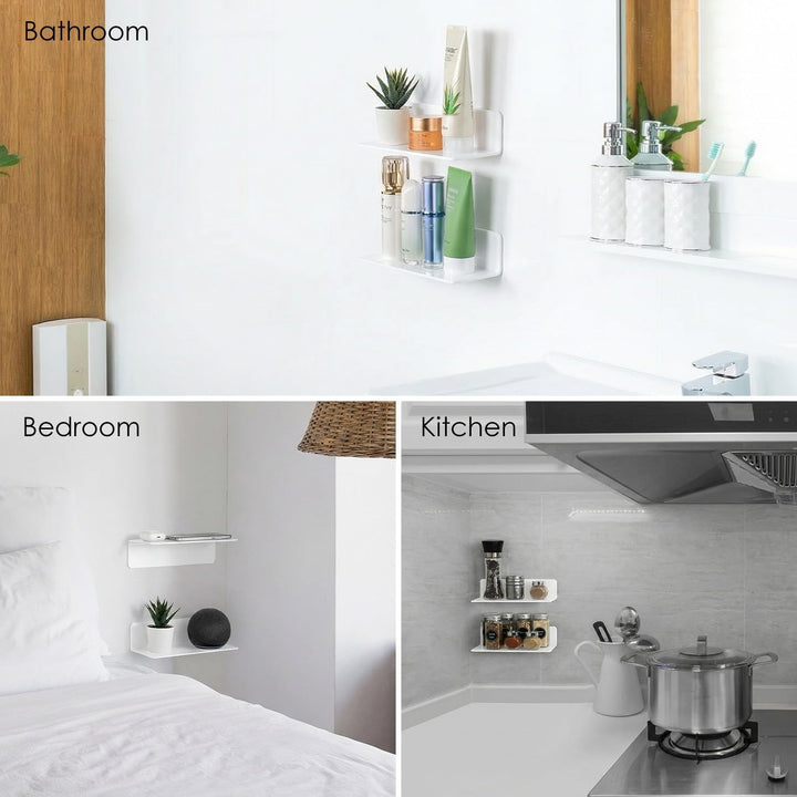 White Floating Wall Shelf Set of 2 - Easily Expand Wall Space - 9 Inch Acrylic Wall Shelves for Bedroom, Living Room, Bathroom, Office, Gaming Room with Cable Clips (White) - Just Closeouts Canada Inc.