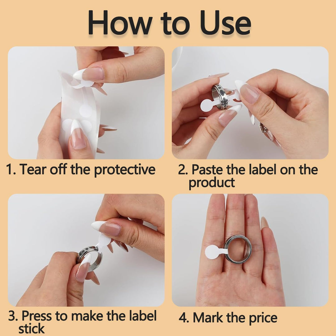 White self-adhesive jewellery price labels on four rolls, view 3