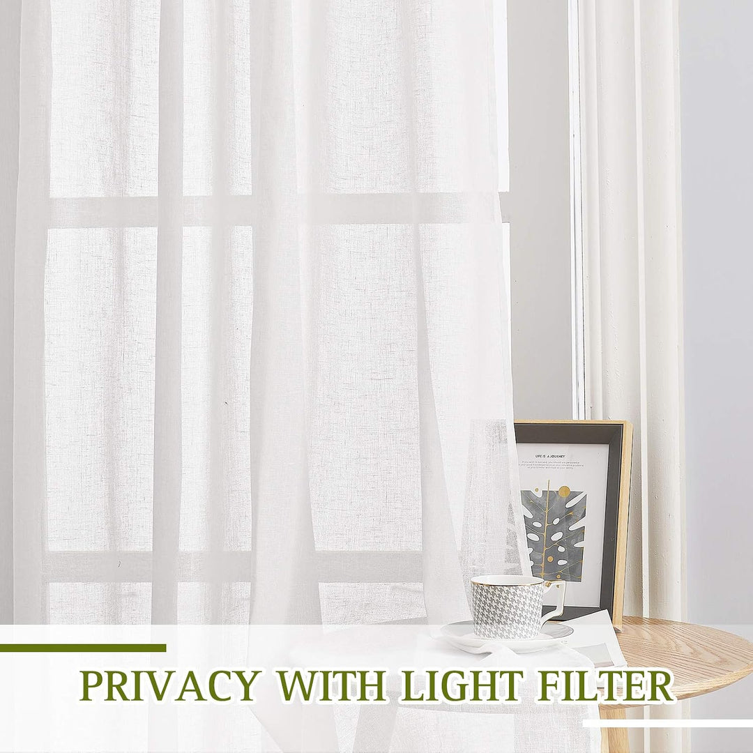 White Linen-Blend Sheer Grommet Curtains, 52 x 96 in, 2 Panels - Just Closeouts Canada Inc.