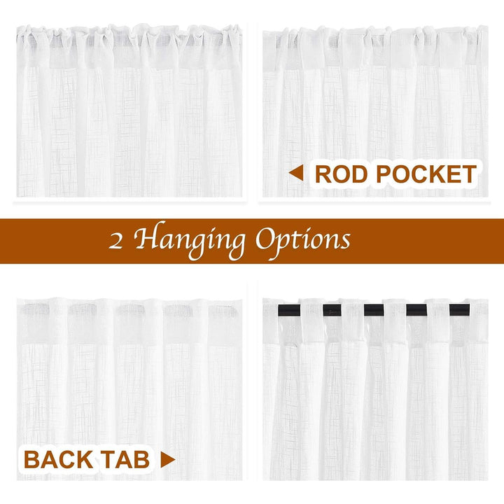 White Linen-Look Semi-Sheer Curtains, 66 x 95 in, Set of 2 - Just Closeouts Canada Inc.