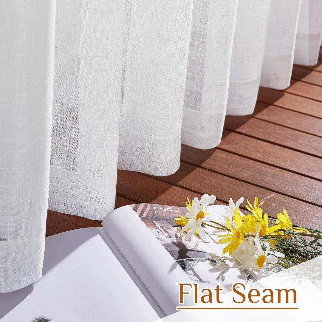 White Linen-Look Semi-Sheer Curtains, 66 x 95 in, Set of 2 - Just Closeouts Canada Inc.