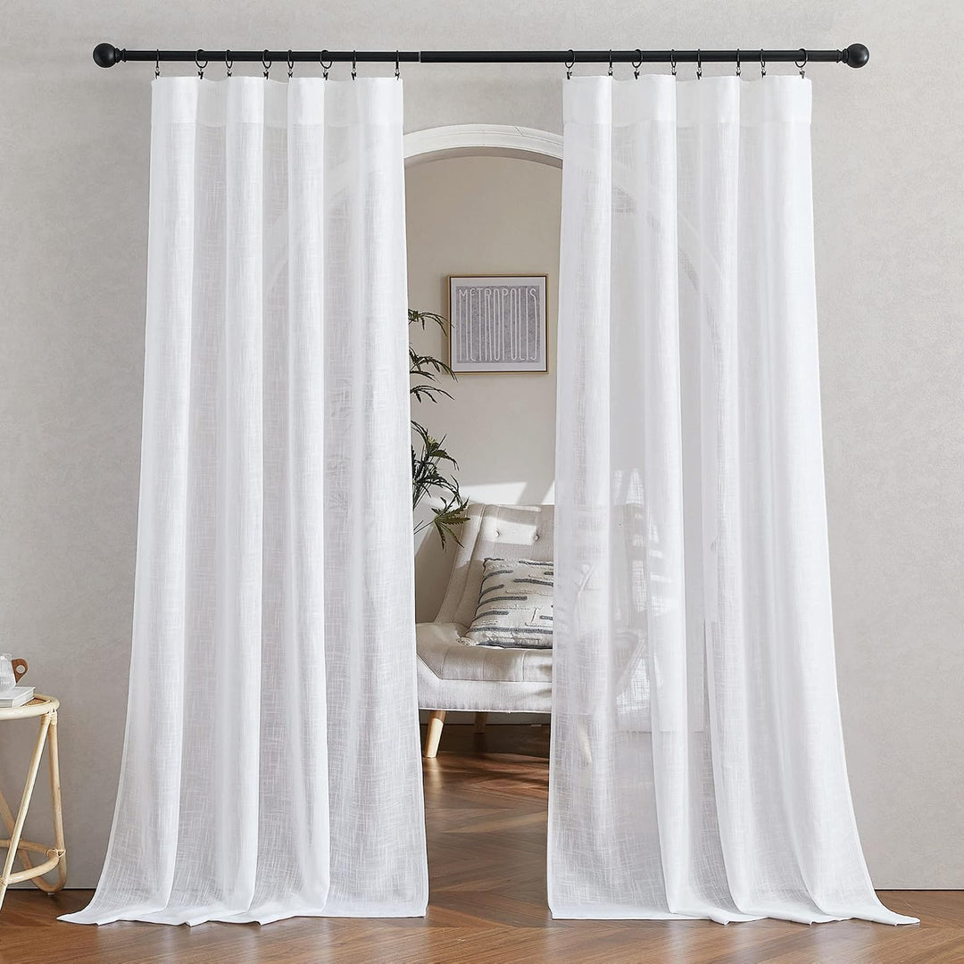 White Linen-Textured Semi-Sheer Rod-Pocket Curtains, 52 x 84 in, 2 Panels - Just Closeouts Canada Inc.