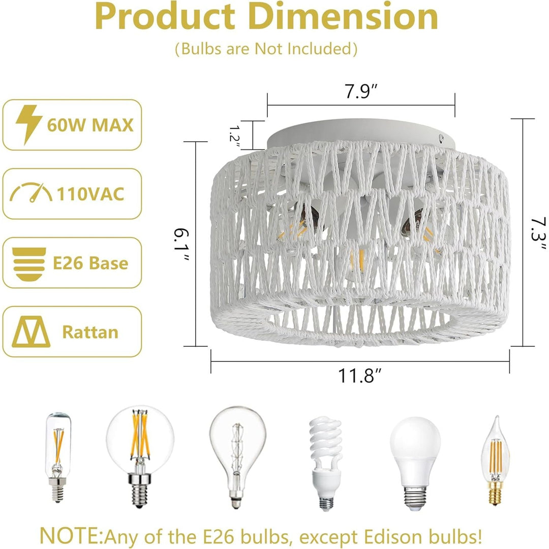 White Rattan Light Fixtures, Retro 11.8 inch 3 - Light Boho Semi Flush Ceiling Light Hand - Woven Cage Shade Lamp Lighting for Hallway Nursery Kitchen Foyer Entryway - Just Closeouts Canada Inc.X0046AUHYF