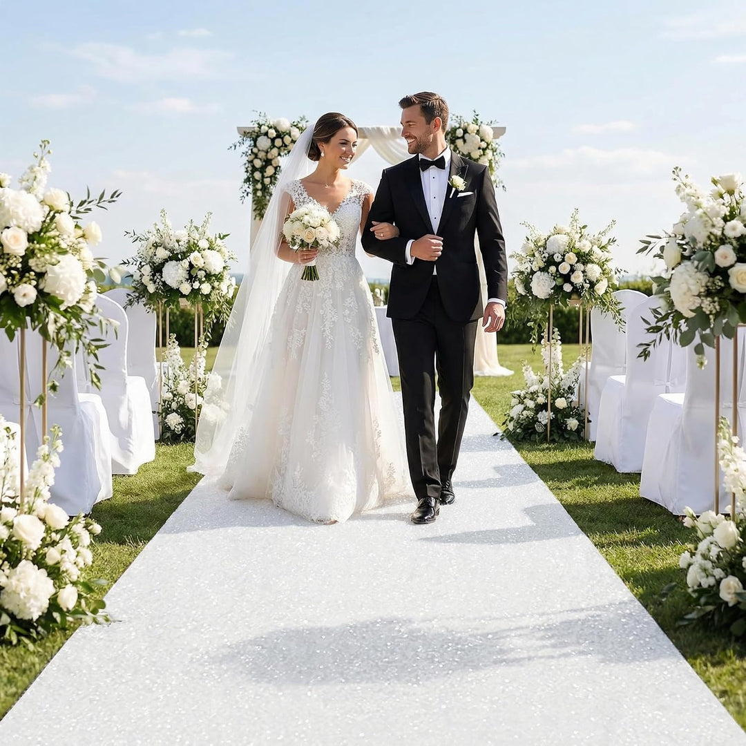White Sequin Wedding Aisle Runner, 4 × 15 ft - Just Closeouts Canada Inc.X004PNP185