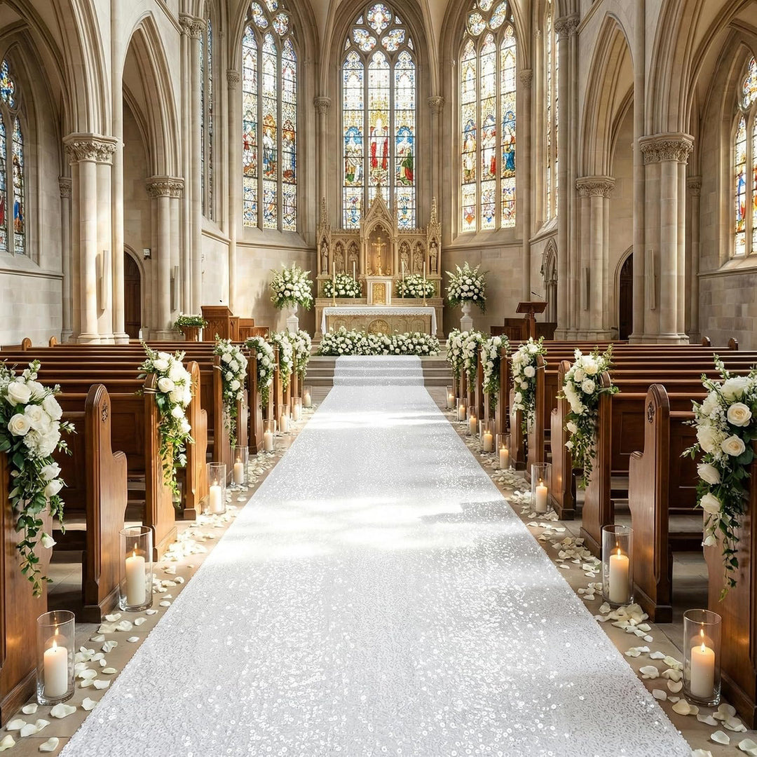 White Sequin Wedding Aisle Runner, 4 × 15 ft - Just Closeouts Canada Inc.X004PNP185