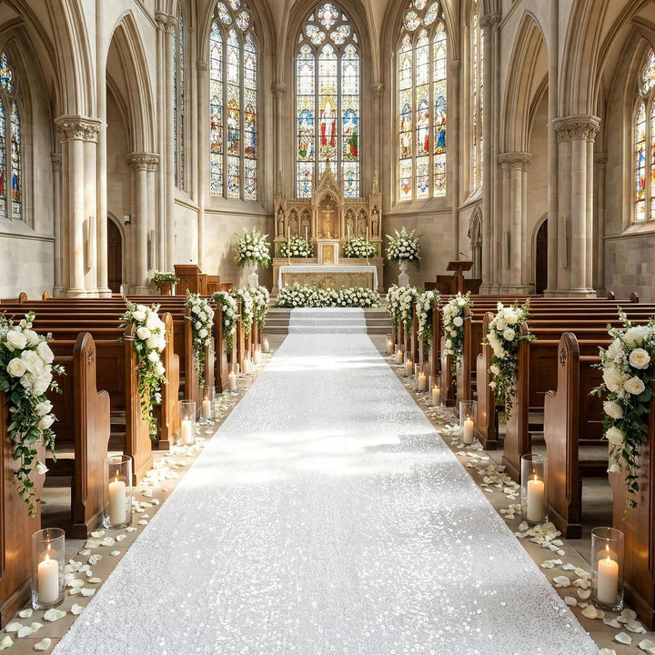 White Sequin Wedding Aisle Runner, 4 × 15 ft - Just Closeouts Canada Inc.X004PNP185