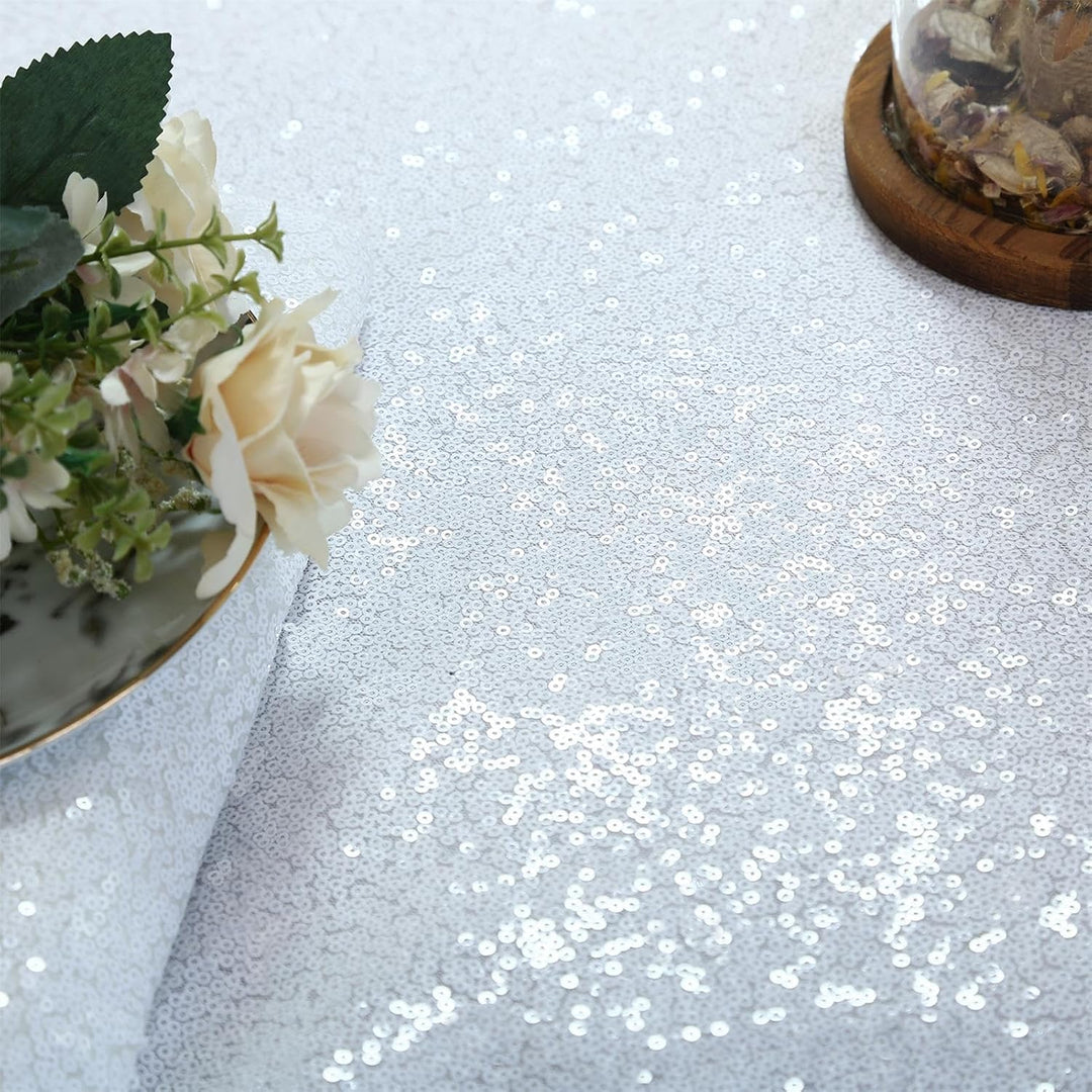 White Sequins Christmas Tablecloth 90x132 Inches Seamless Reversible Sequin Fabric Sequin Fabric for Table Overlays Wedding Birthday Family Gathering - Just Closeouts Canada Inc.X003K4VUI5