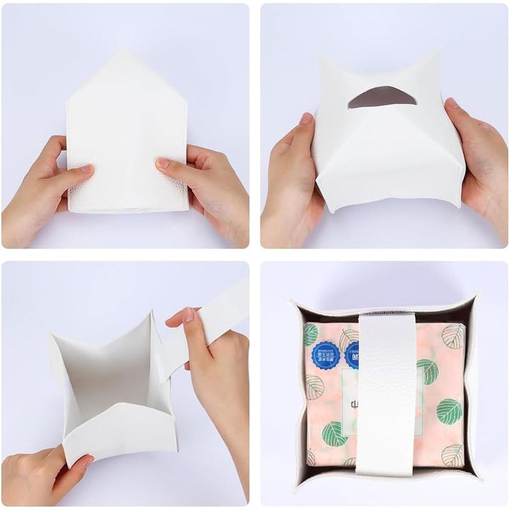 White Square PU Leather Tissue Box Cover with Bottom Strap - Just Closeouts Canada Inc.