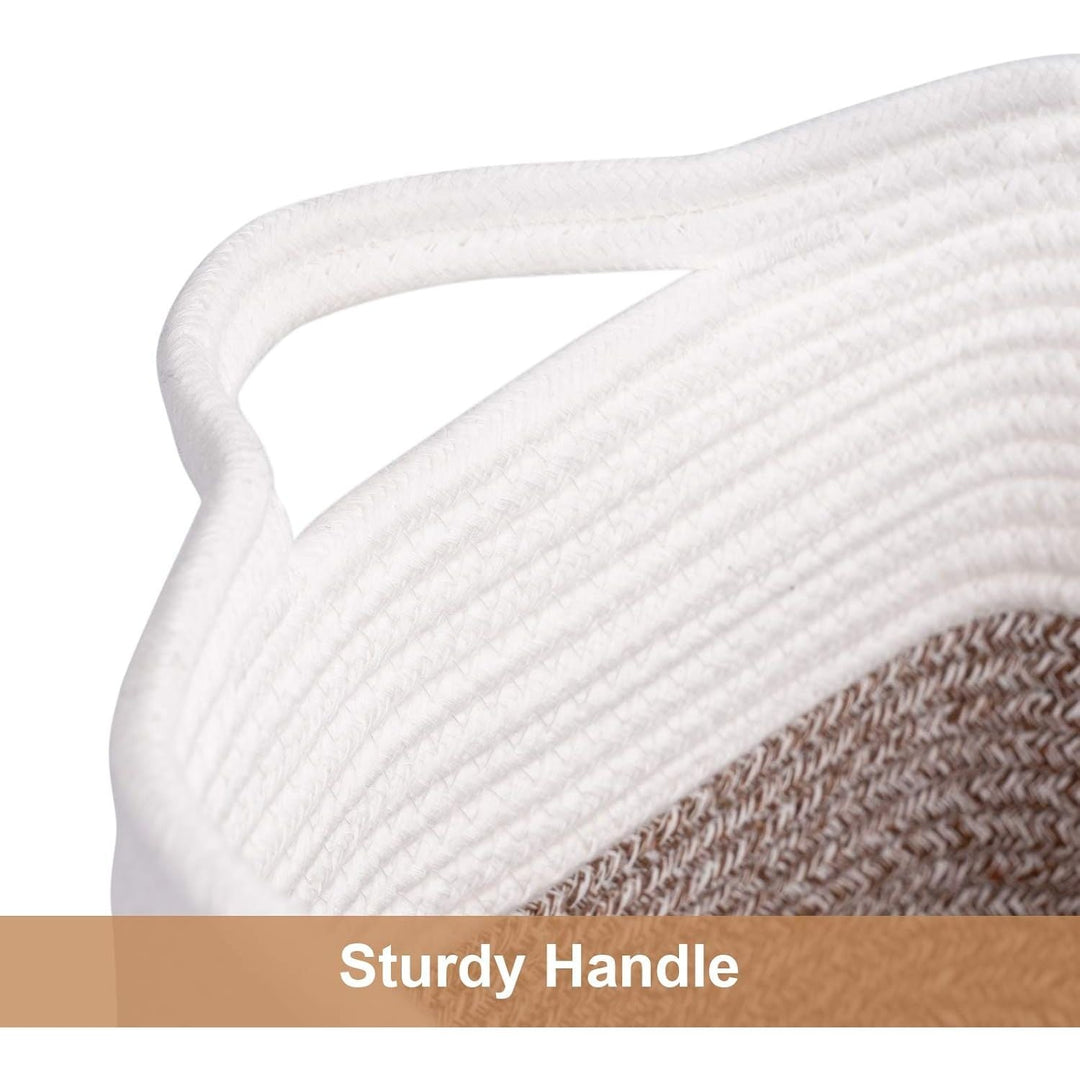 White Woven Rope Basket with Handles, Medium Rectangle Basket for Books, Toys, Towels, Square Decorative Baskets for Living Room, Nursery, Shelf Baskets for Bedroom, 13" x 10" x 9" - Just Closeouts Canada Inc.