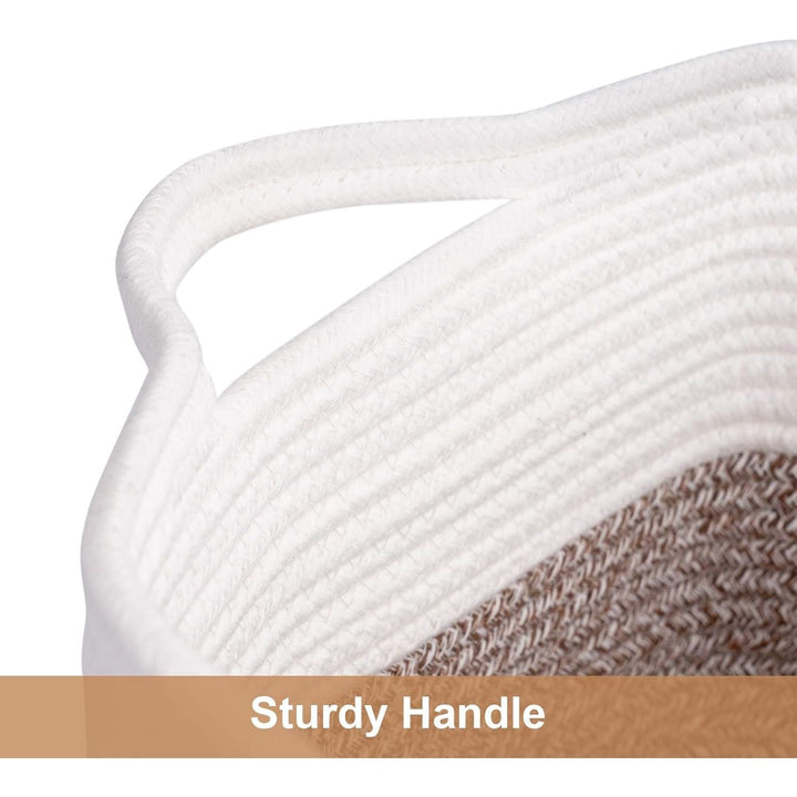 White Woven Rope Basket with Handles, Medium Rectangle Basket for Books, Toys, Towels, Square Decorative Baskets for Living Room, Nursery, Shelf Baskets for Bedroom, 13" x 10" x 9" - Just Closeouts Canada Inc.