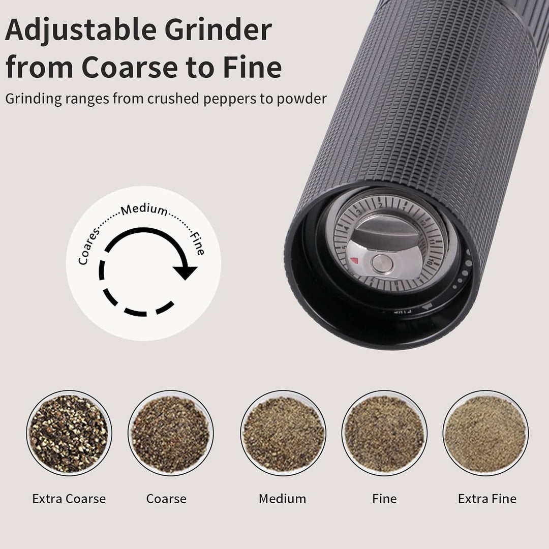 WhiteRhino Professional Grade Pepper Mill, 430 Stainless Steel Blade Premium Hand Metal Pepper Grinder Heavy Duty,Refillable Aluminum Manual Pepper Mill with Adjustable Coarseness - Black - Just Closeouts Canada Inc.