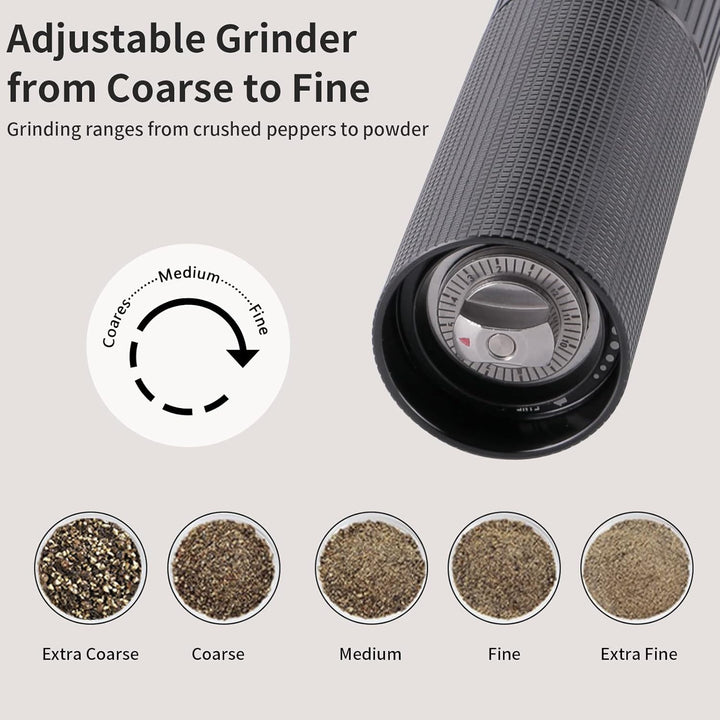 WhiteRhino Professional Grade Pepper Mill, 430 Stainless Steel Blade Premium Hand Metal Pepper Grinder Heavy Duty,Refillable Aluminum Manual Pepper Mill with Adjustable Coarseness - Black - Just Closeouts Canada Inc.