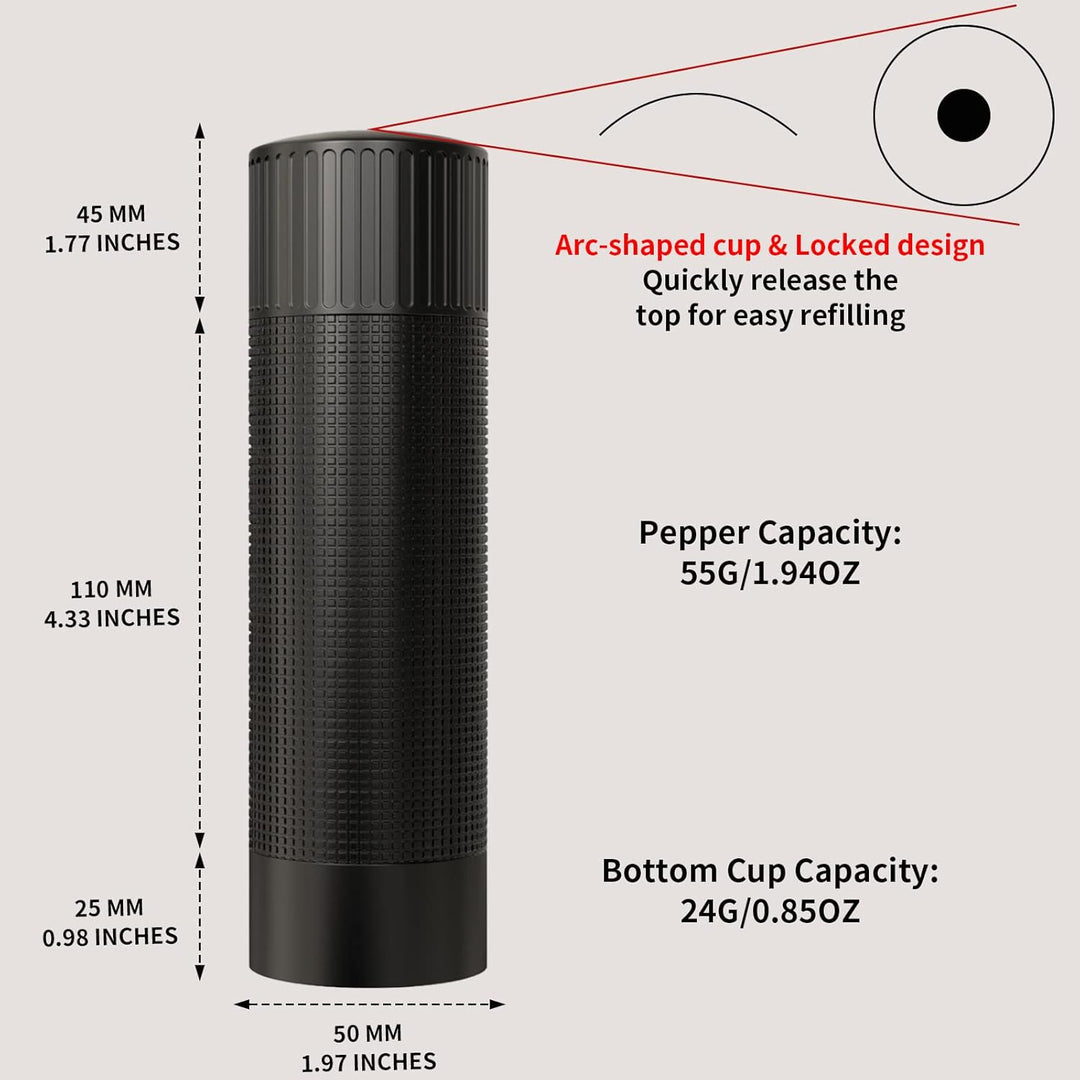 WhiteRhino Professional Grade Pepper Mill, 430 Stainless Steel Blade Premium Hand Metal Pepper Grinder Heavy Duty,Refillable Aluminum Manual Pepper Mill with Adjustable Coarseness - Black - Just Closeouts Canada Inc.