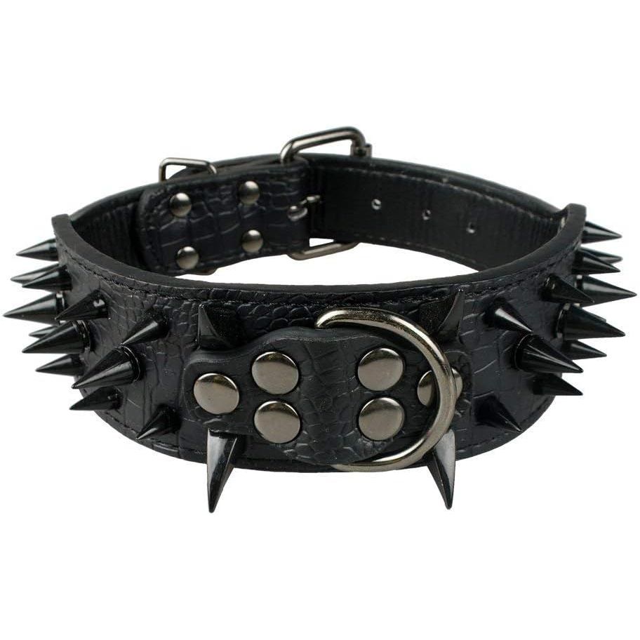 Wide Spiked PU Leather Dog Collar – Black, Medium, 17–20 Inch - Just Closeouts Canada Inc.