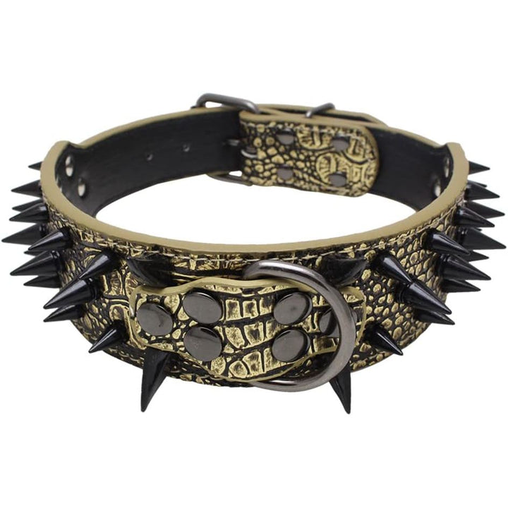 Wide Spiked PU Leather Dog Collar – Gold Brown, Medium, 17–20 Inch - Just Closeouts Canada Inc.