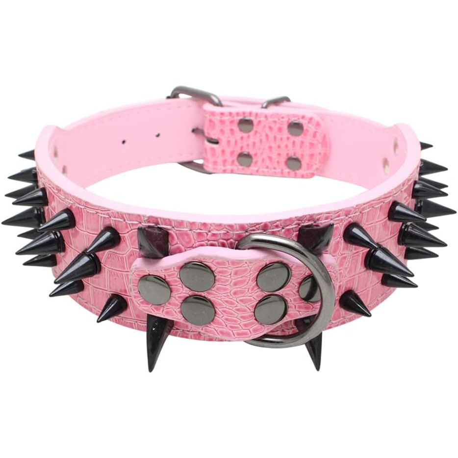 Wide Spiked PU Leather Dog Collar – Pink, XL, 21–24 in - Just Closeouts Canada Inc.