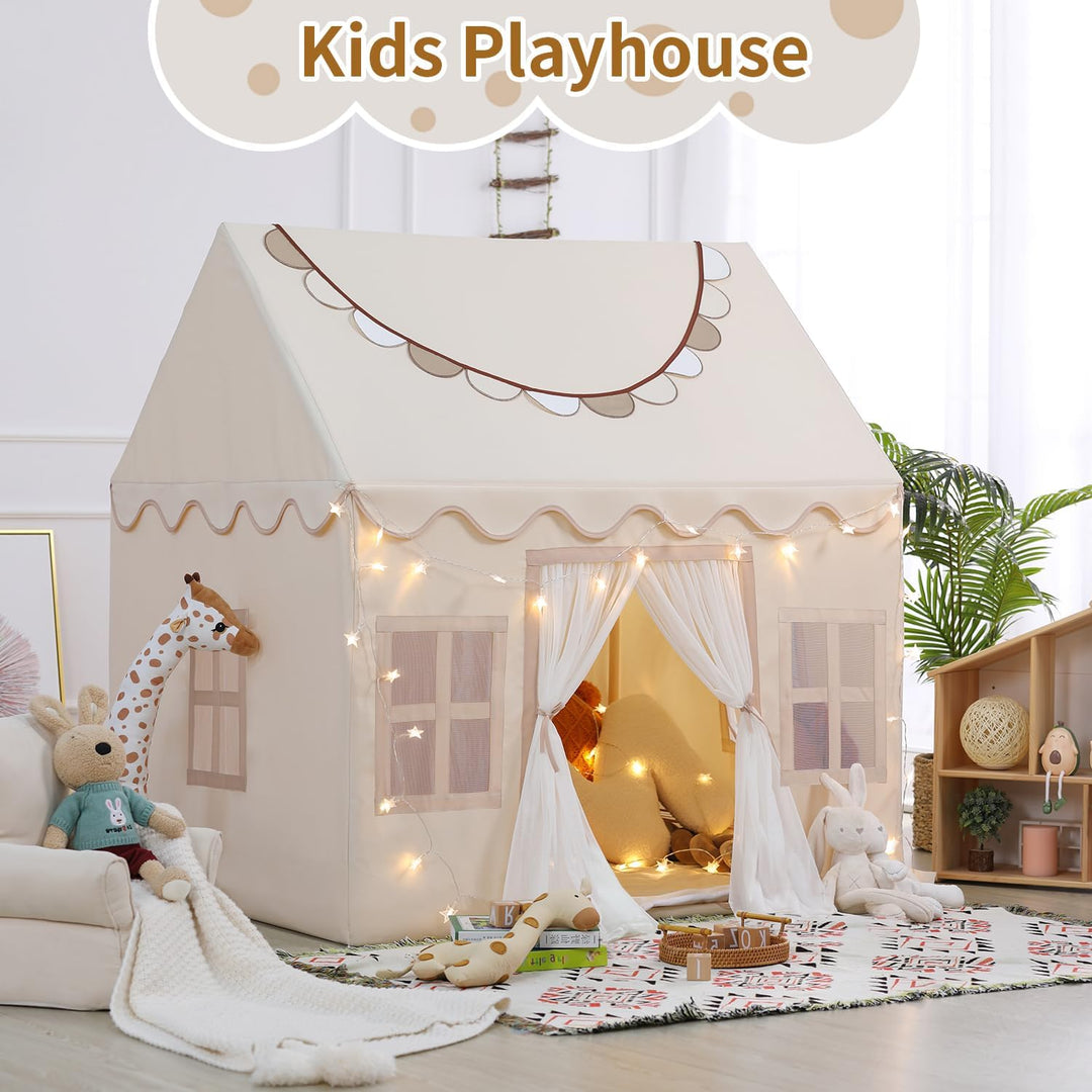 Wilwolfer Kids Tent with Mat, Star Lights, Banner - Tent for Kids Indoor Playhouse Toddler Tent Kids Play Tent for Ages 4 - 8 Girls Play Tent Playroom Furnitures - Just Closeouts Canada Inc.