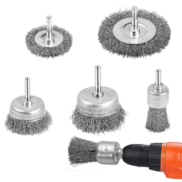 Wire Brush for Drill，5 Pack Carbon Steel Wire Wheel Brush, Cup Brush, Pen Brush Set for Cleaning Rust, Stripping and Abrasive for Drill 1/4 Inch Hex Shank - Just Closeouts Canada Inc.