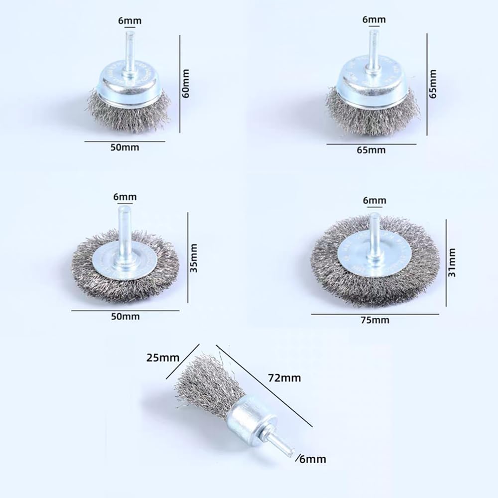 Wire Brush for Drill，5 Pack Carbon Steel Wire Wheel Brush, Cup Brush, Pen Brush Set for Cleaning Rust, Stripping and Abrasive for Drill 1/4 Inch Hex Shank - Just Closeouts Canada Inc.