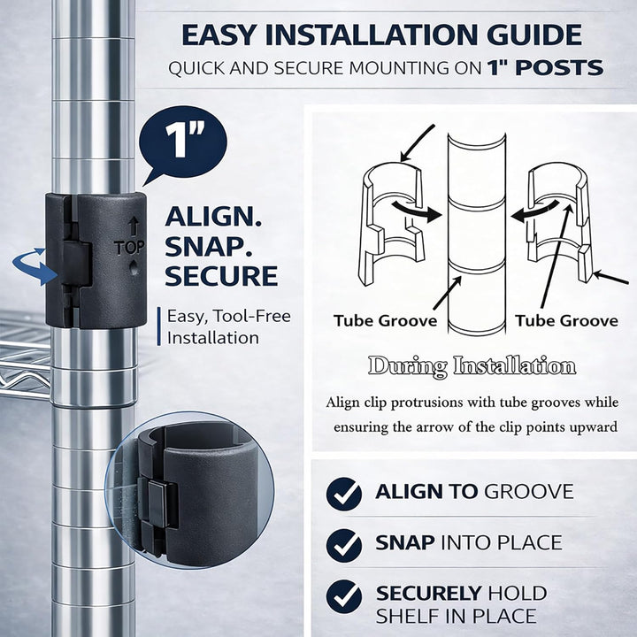 Wire Shelf Clips 52 Pcs Wire Shelving Shelf Lock Clips Plastic Shelf Supportsfor Wire Shelving Units for 1" Post - Wire Shelf Replacement Parts, Shelving Sleeves Replacements for Wire Shelving System - Just Closeouts Canada Inc.