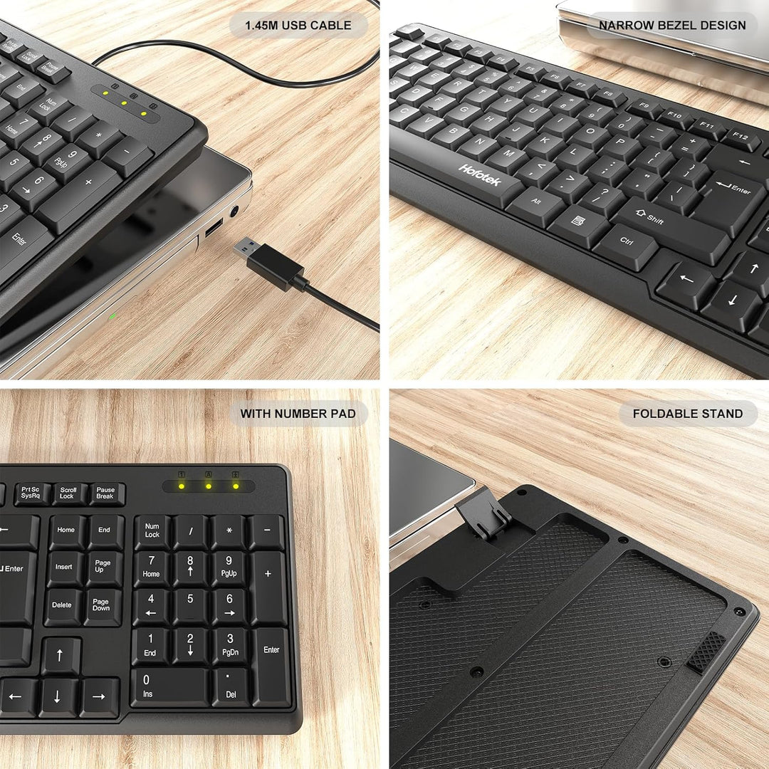 Wired Computer Keyboard, Full Size USB Quiet Keyboard with Number Pad,Slim Compact Soft Basic Laptop Keyboard for Windows PC Office Desktop (Black) - Just Closeouts Canada Inc.