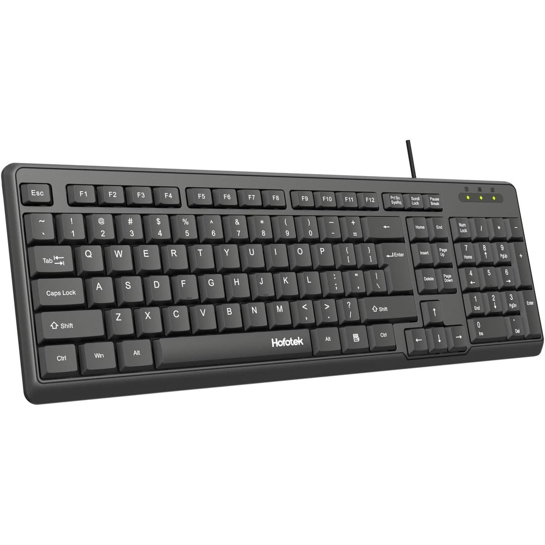 Wired Computer Keyboard, Full Size USB Quiet Keyboard with Number Pad,Slim Compact Soft Basic Laptop Keyboard for Windows PC Office Desktop (Black) - Just Closeouts Canada Inc.