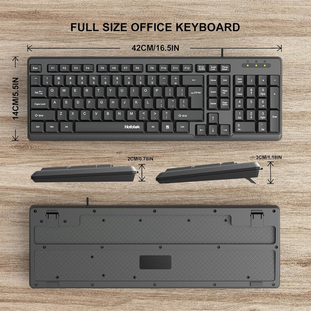 Wired Computer Keyboard, Full Size USB Quiet Keyboard with Number Pad,Slim Compact Soft Basic Laptop Keyboard for Windows PC Office Desktop (Black) - Just Closeouts Canada Inc.