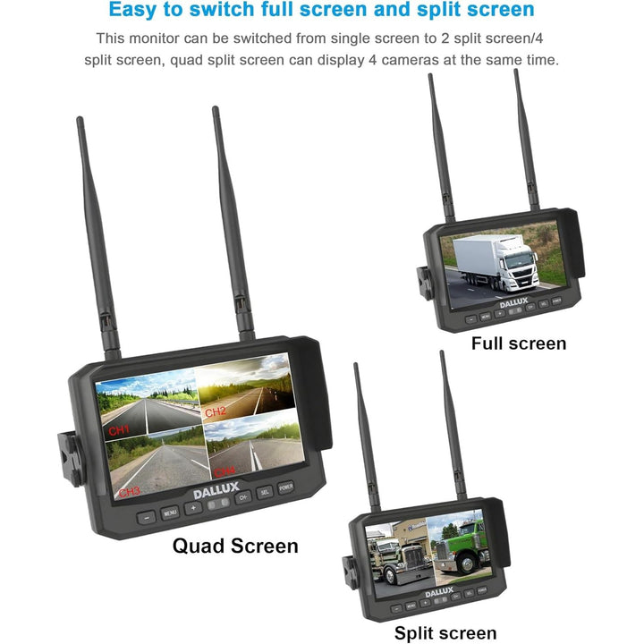 Wireless Backup Camera Kit+7" Built in DVR Monitor Rear/Front View Camera for Heavy Vehicle/5th Wheel Pickup/Truck/Trailer/Bus/Van/RV Camper with 1080P Stable Signal Camera - Just Closeouts Canada Inc.