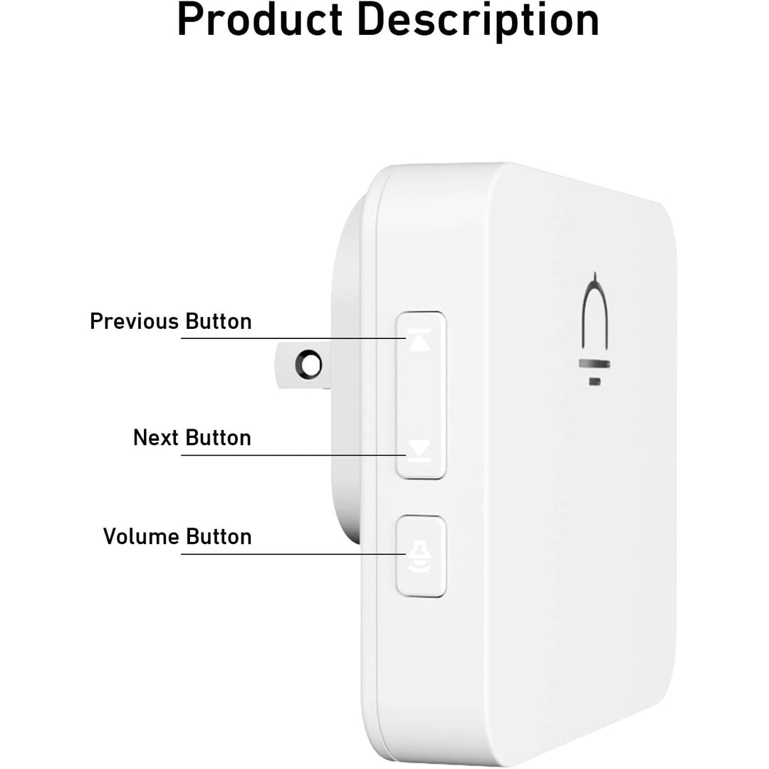 Wireless Doorbell, Waterproof Door Bell Chime Kit with 1000FT Ultra - Long Range, 32 Chimes, 5 Volume Levels, 2 Plug - in Receivers and 1 Push Button for Home, Office - White - Just Closeouts Canada Inc.
