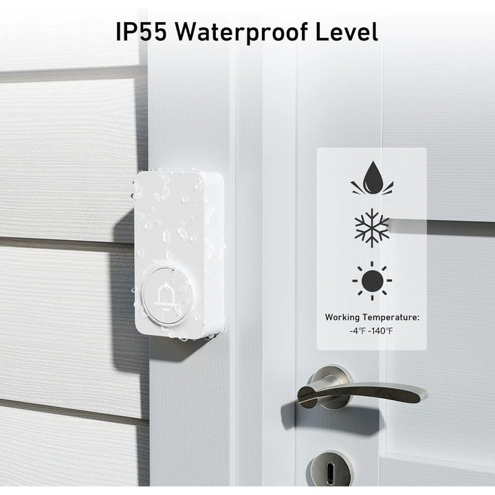 Wireless Doorbell, Waterproof Door Bell Chime Kit with 1000FT Ultra - Long Range, 32 Chimes, 5 Volume Levels, 2 Plug - in Receivers and 1 Push Button for Home, Office - White - Just Closeouts Canada Inc.