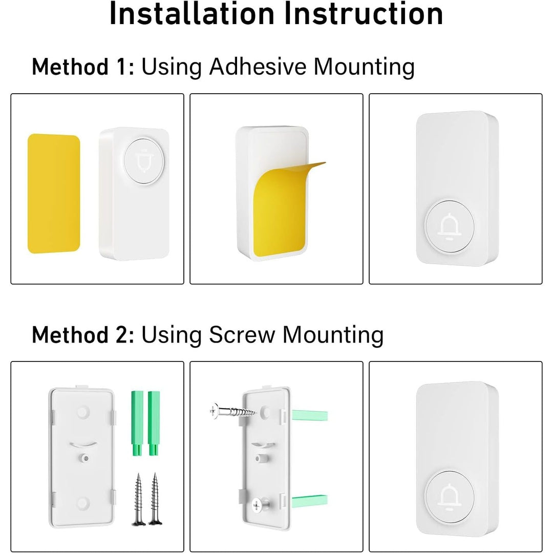 Wireless Doorbell, Waterproof Door Bell Chime Kit with 1000FT Ultra - Long Range, 32 Chimes, 5 Volume Levels, 2 Plug - in Receivers and 1 Push Button for Home, Office - White - Just Closeouts Canada Inc.