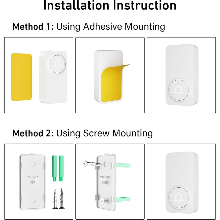 Wireless Doorbell, Waterproof Door Bell Chime Kit with 1000FT Ultra - Long Range, 32 Chimes, 5 Volume Levels, 2 Plug - in Receivers and 1 Push Button for Home, Office - White - Just Closeouts Canada Inc.