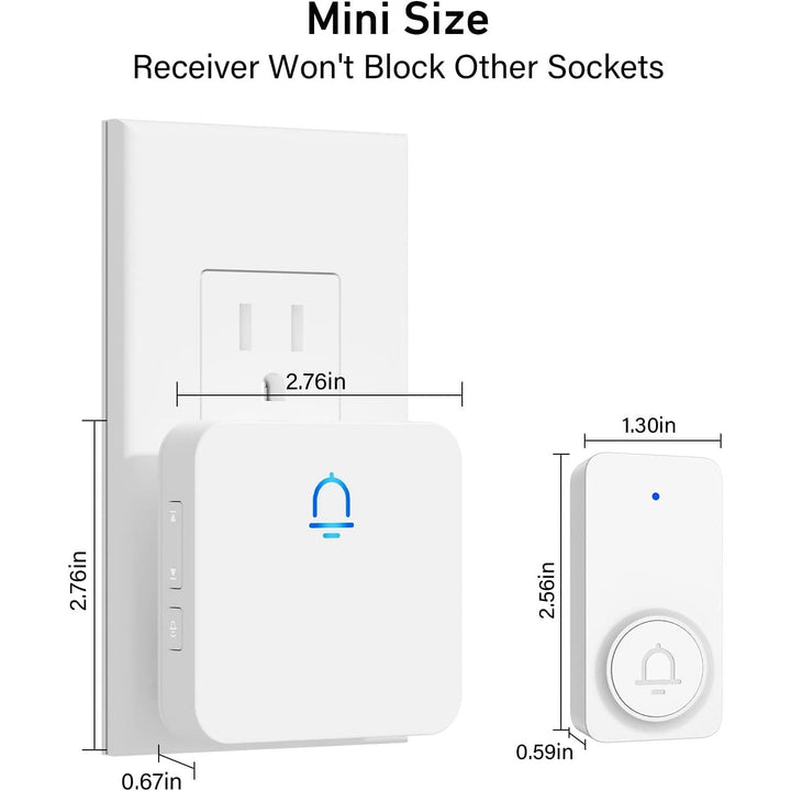 Wireless Doorbell, Waterproof Door Bell Chime Kit with 1000FT Ultra - Long Range, 32 Chimes, 5 Volume Levels, 2 Plug - in Receivers and 1 Push Button for Home, Office - White - Just Closeouts Canada Inc.