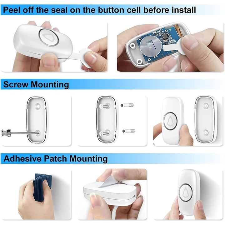 Wireless Doorbell with 2 Buttons, Easy Installation Waterproof Mini Doorbell Kits, 5 Adjustable Volumes, 58 Chimes, 1000Ft Range, LED Indicator, White - Just Closeouts Canada Inc.