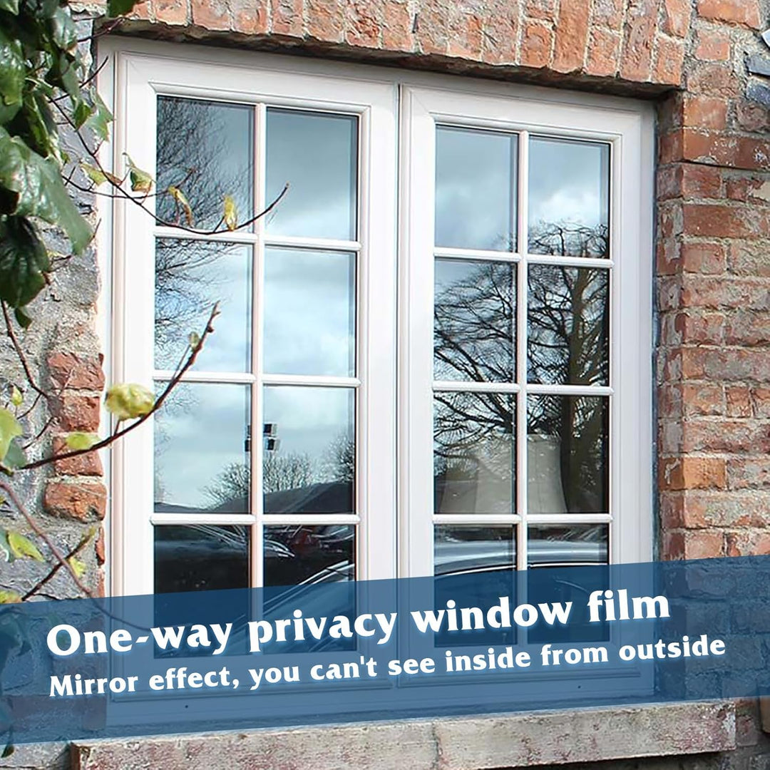WPCTEV Window Film One Way Mirror Film Daytime Privacy Static Non - Adhesive Decorative Heat Control Anti UV Window Tint for Home and Office Silver 6 Mil 17.5 Inch x 6.5 Feet - Just Closeouts Canada Inc.