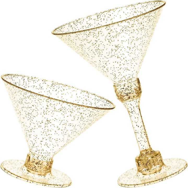 WUWEOT 60 Pack Plastic Martini Glasses, 5 Oz Gold Glitter Disposable Cocktail Glasses, Tall Appetizer Dessert Cups, Unbreakable Wine Shooter Glasses for Margarita Wine Champagne Ice Cream - Just Closeouts Canada Inc.