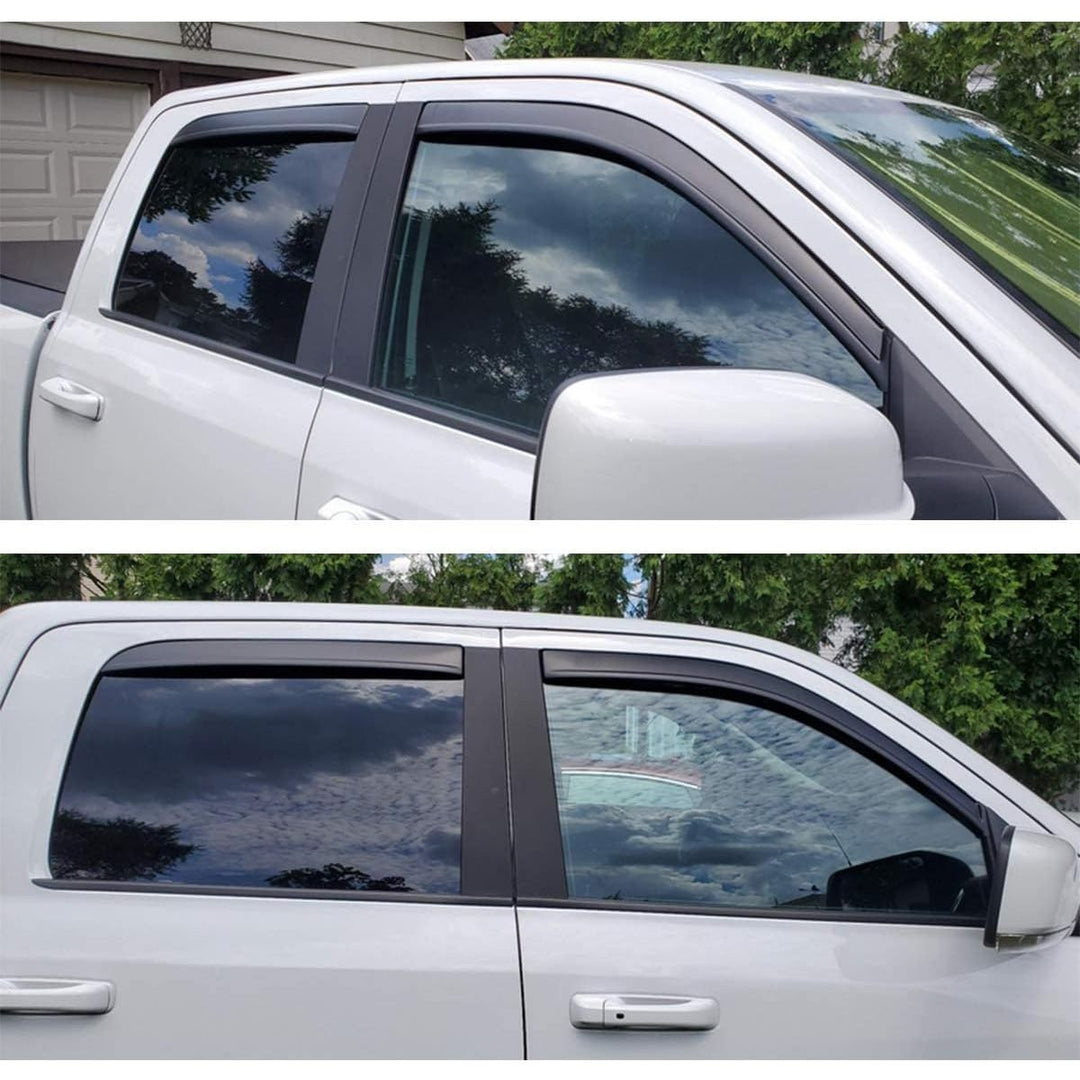 WV194109 In - Channel Window Deflector & Visor Rain Guard, Dark Smoke, 4 - Pieces Set, Fit 2009 - 2018 Dodge Ram 1500 Crew Cab, 2010 - 2024 Ram 2500 & 3500 Crew & Mega Cab, 2019 - 2023 Ram 1500 Classic Crew Cab - Just Closeouts Canada Inc.